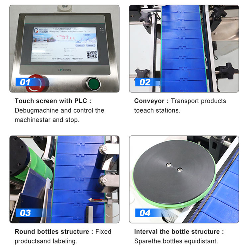 เครื่องติดฉลากขวดกลมอัตโนมัติเครื่องติดฉลากฉลาก Applicator 60-200 ชิ้น/นาทีสำหรับเครื่องสำอาง/ยา/อาหาร/ขวด FMCG