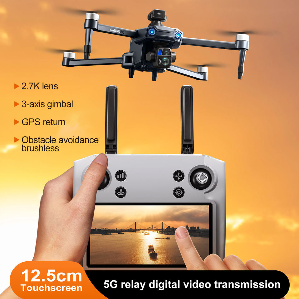 3 แกนกล Gimbal 360 การหลีกเลี่ยงอุปสรรค 5g Wifi Fpv Mapping Drone