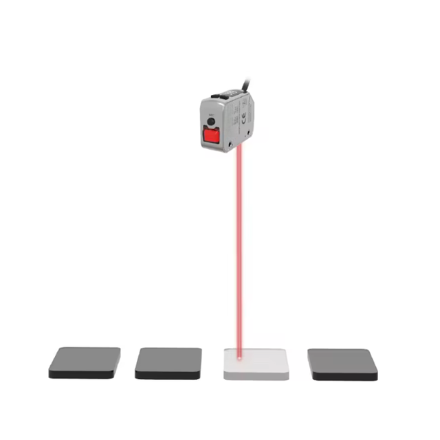 โฟโตเซลล์เลเซอร์เซนเซอร์แบบสะท้อนแสงพร้อมขายึด 25–150 มม. การตรวจจับและการนับวัตถุสามเหลี่ยมในพื้นที่ใช้งาน