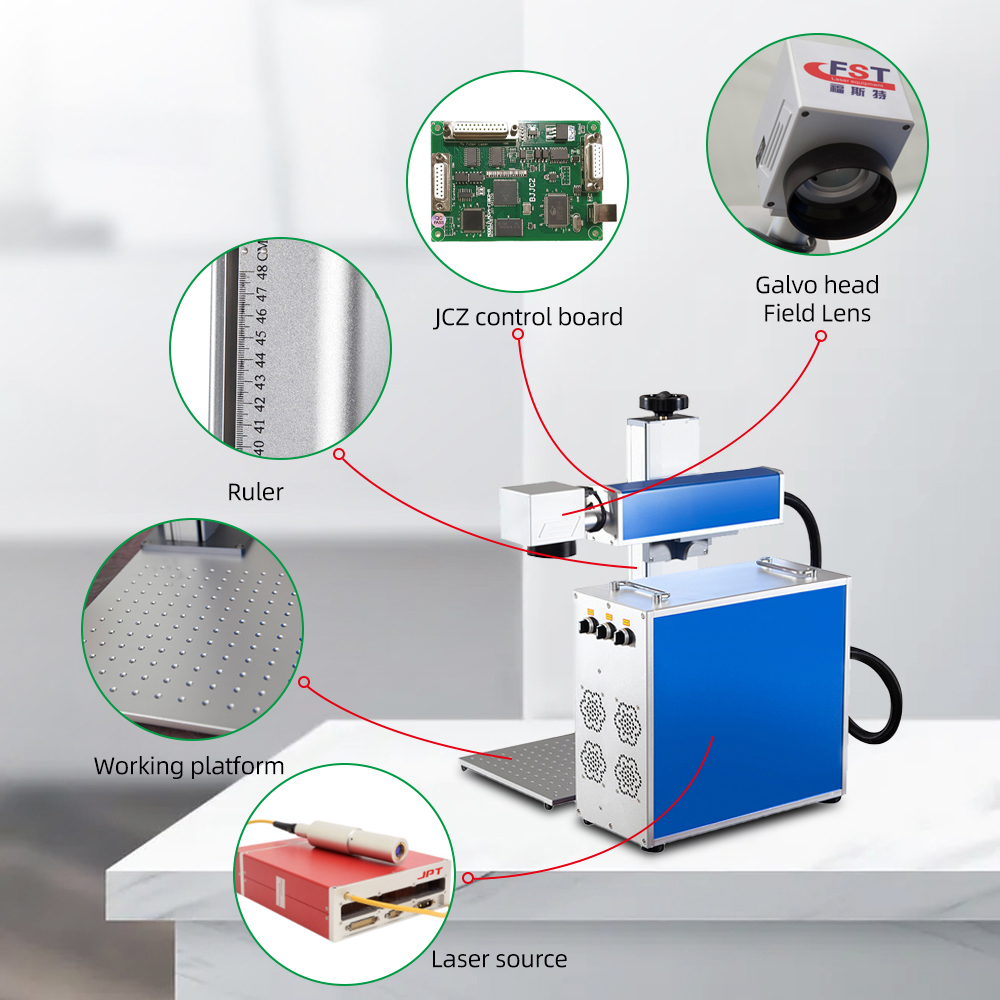 มัลติฟังก์ชั่นอายุการใช้งานยาวนาน 20W 30W 50W 70W เครื่องทำเครื่องหมายด้วยเลเซอร์สี Mopa